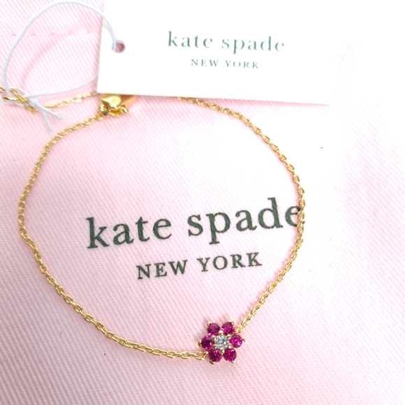 Kate Spade Myosotis Flower Bracelet in Pink + Gold Dainty Delicate Jewel… - Picture 14 of 14